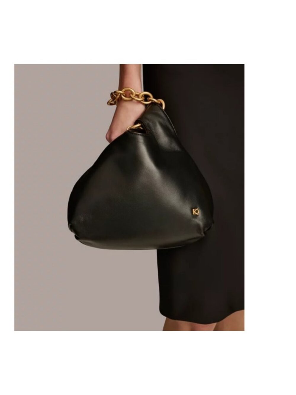 Donna Karan NY Lawrence leather wristlet pouch with chain strap mini bag - BLACK - Picture 3 of 10
